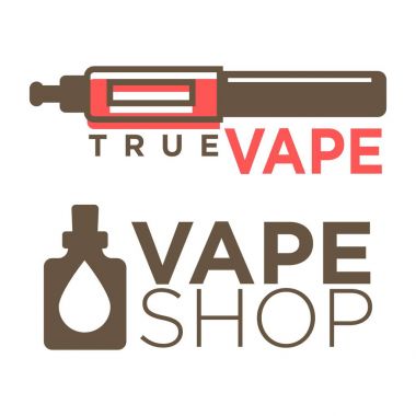 Vape Dükkanı Logotype beyaz düz vektör çizim üzerinde