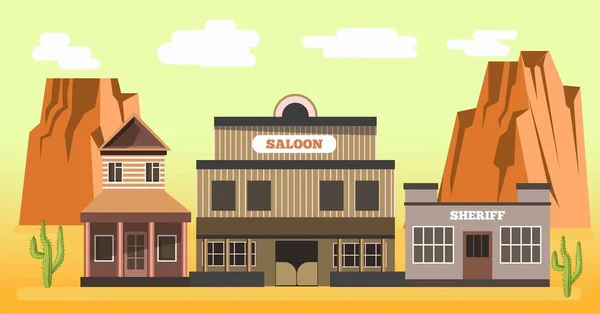 Westerse saloon en sheriff in woestijn kleurrijke vectorillustratie — Stockvector