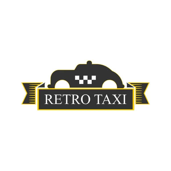 Logotype taxi rétro avec voiture vintage en jaune et noir — Image vectorielle