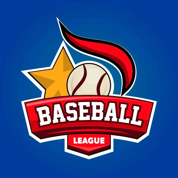 Deri top ve altın yıldız beyzbol Ligi logo tasarımı — Stok Vektör