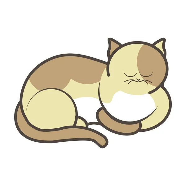 Cartoon slapen kitten vectorillustratie geïsoleerd. Pluizig kat — Stockvector