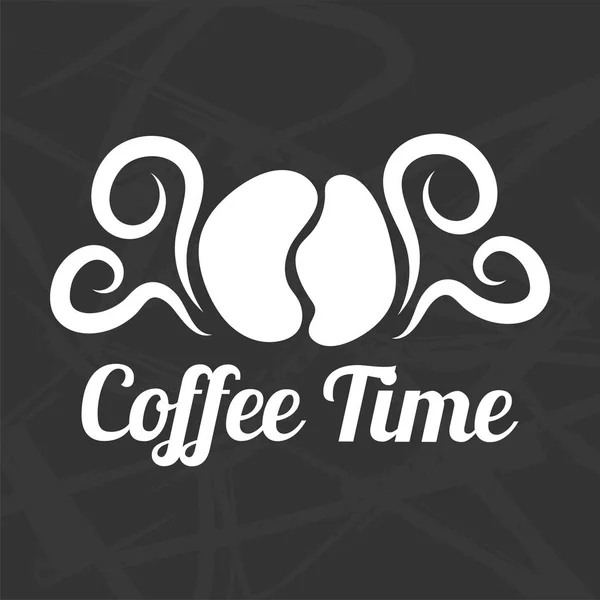 커피 타임 로고 타입 디자인에 고립 된 검정색 배경. 커피 콩 — 스톡 벡터