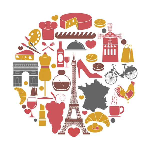 프랑스 여행 관광 아이콘 및 벡터 랜드마크 포스터 — 스톡 벡터