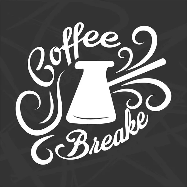 Διάλειμμα για καφέ λογότυπο σχεδιασμός απομονώνονται σε μαύρο. Ζυθοποιία τουρκική καφετιέρα — Διανυσματικό Αρχείο