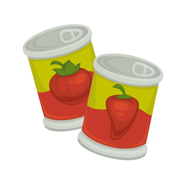 Petites banques en plastique de fer avec tomate et poivron rouge emblème — Image vectorielle