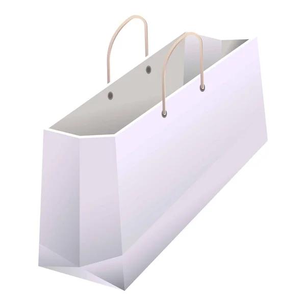 กระเป๋าช้อปปิ้งกระดาษที่มีมือจับ 3D เวกเตอร์สีขาวสมจริงไอคอนแยก — ภาพเวกเตอร์สต็อก