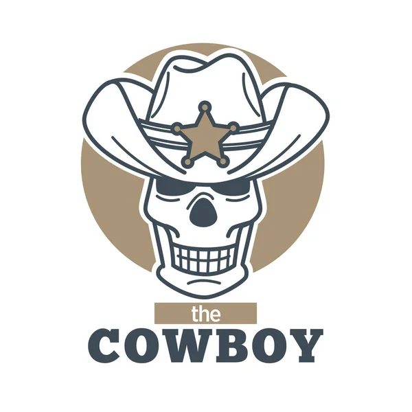 Cowboy logotipo crânio no chapéu xerife isolado no fundo branco . —  Vetores de Stock