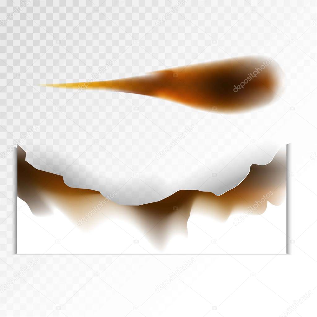 Paper with burnt edge and brown hole vector picture