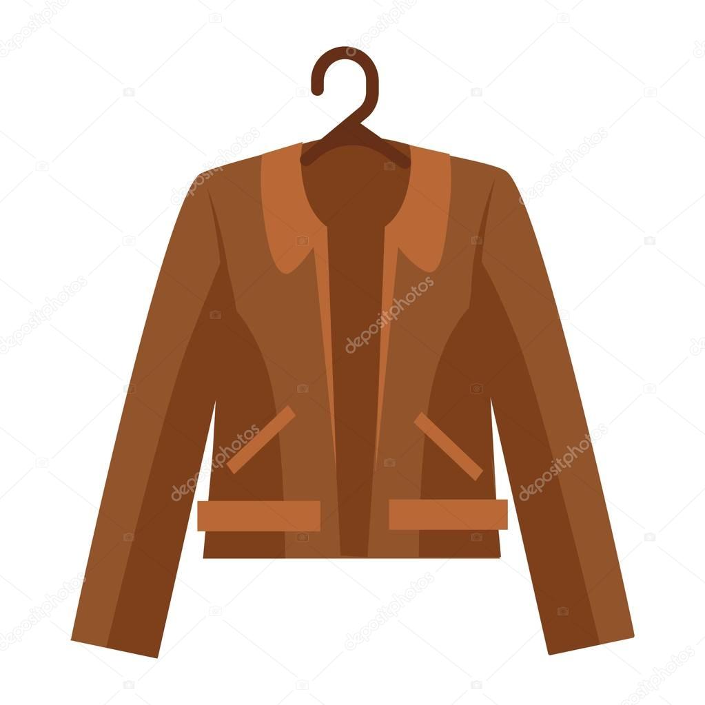 Brown shortened leather jacket with collar and pockets on white