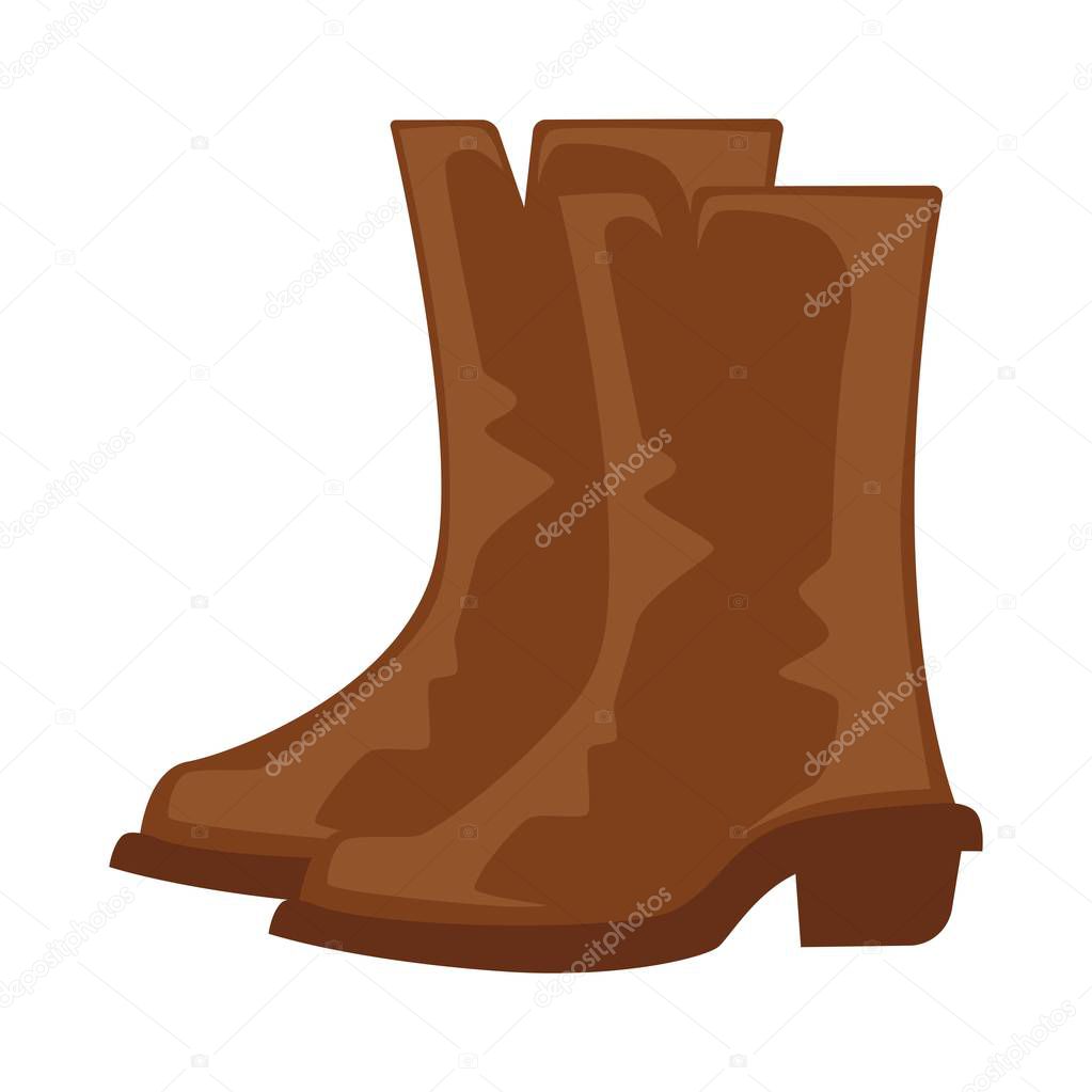 Brown cowboy boots pair isolated on white vector illustration