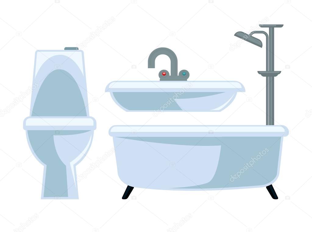 Bathroom equipment set isolated on white vector illustration