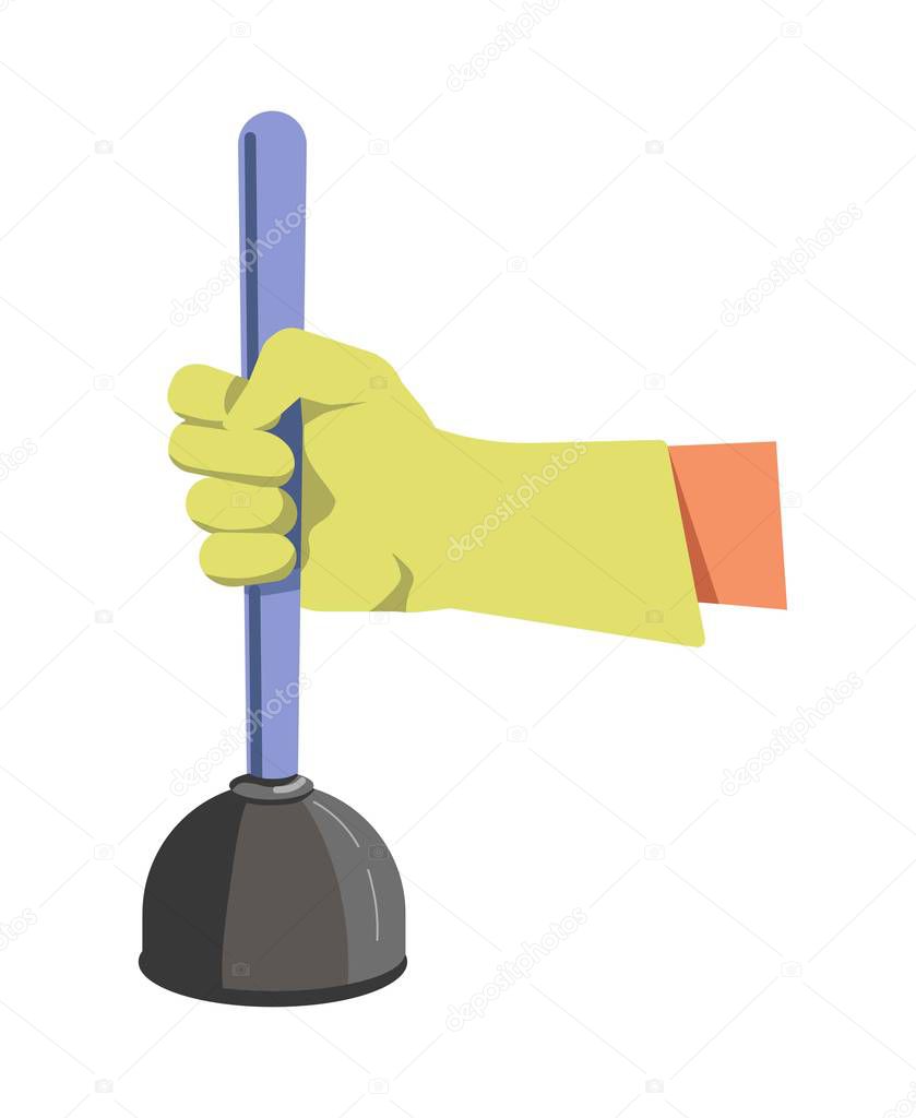 Hand in green lime rubber glove holds color plunger