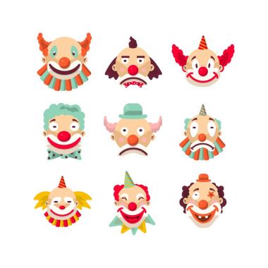 Dokuz renkli duygusal palyaço Portreler 