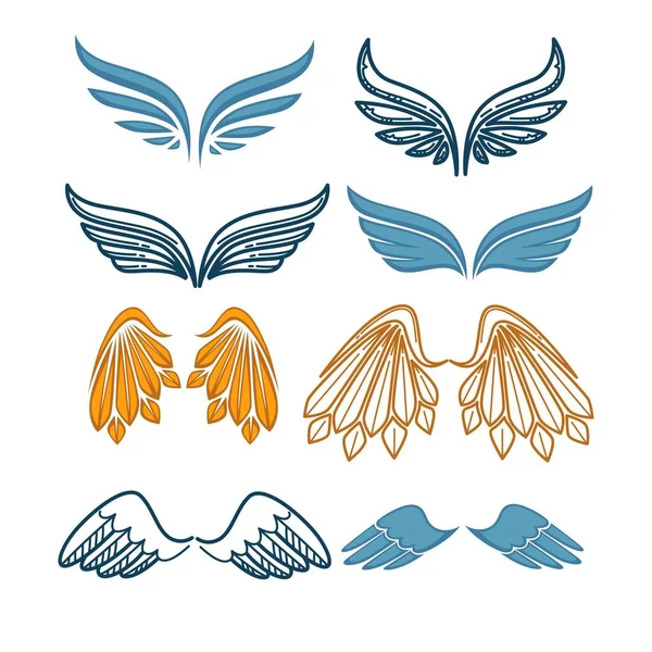 Nome da empresa emblema logotipo com asa de anjo azul no branco —  Vetores de Stock