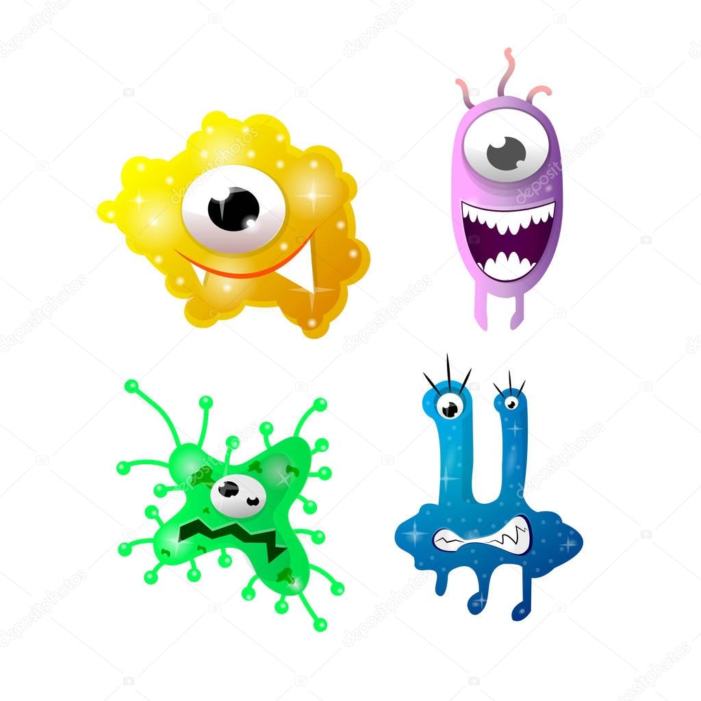 Bright cartoon bacteria with funny faces