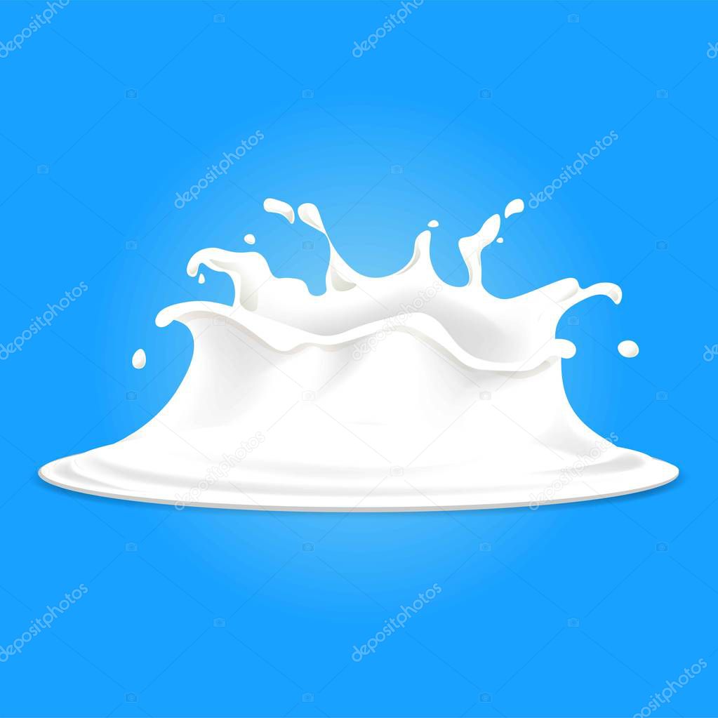 Realistic banner with white milk splashes 