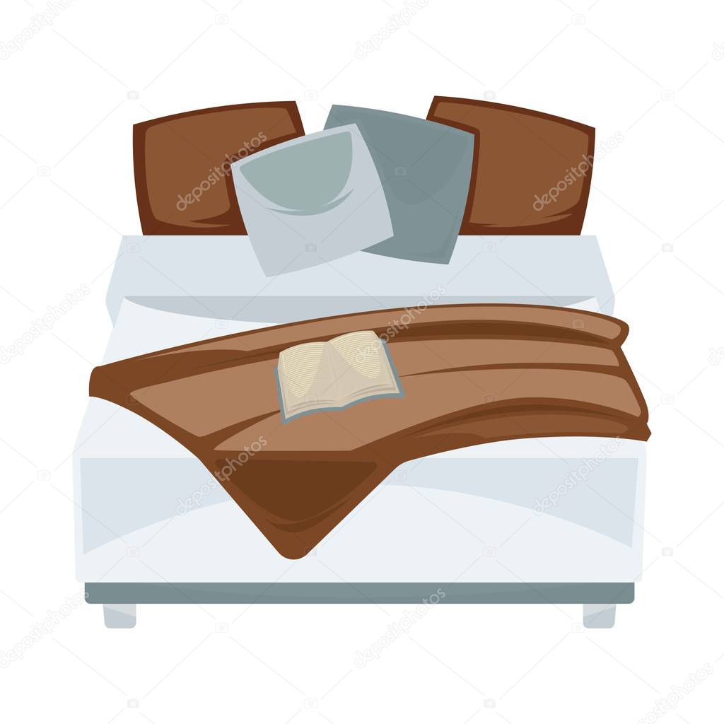 Dark double bed with pillows 