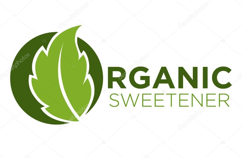Organic sweetener green symbol of stevia or sweet grass logo on white background. Verdant leaf closeup, extract of perennial plant used as sweet or sugar substitute vector illustration graphic design.