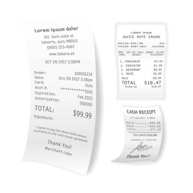 Printed cash receipts set  clipart