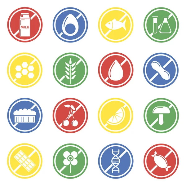 Allergen-Etiketten buntes Symbol-Set — Stockvektor