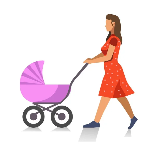 Caminando Madre con carro de bebé — Vector de stock