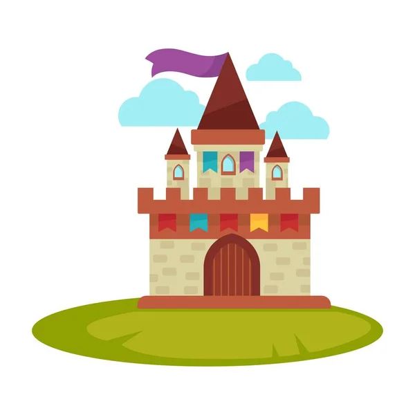 Castillo medieval de dibujos animados con torres altas — Vector de stock