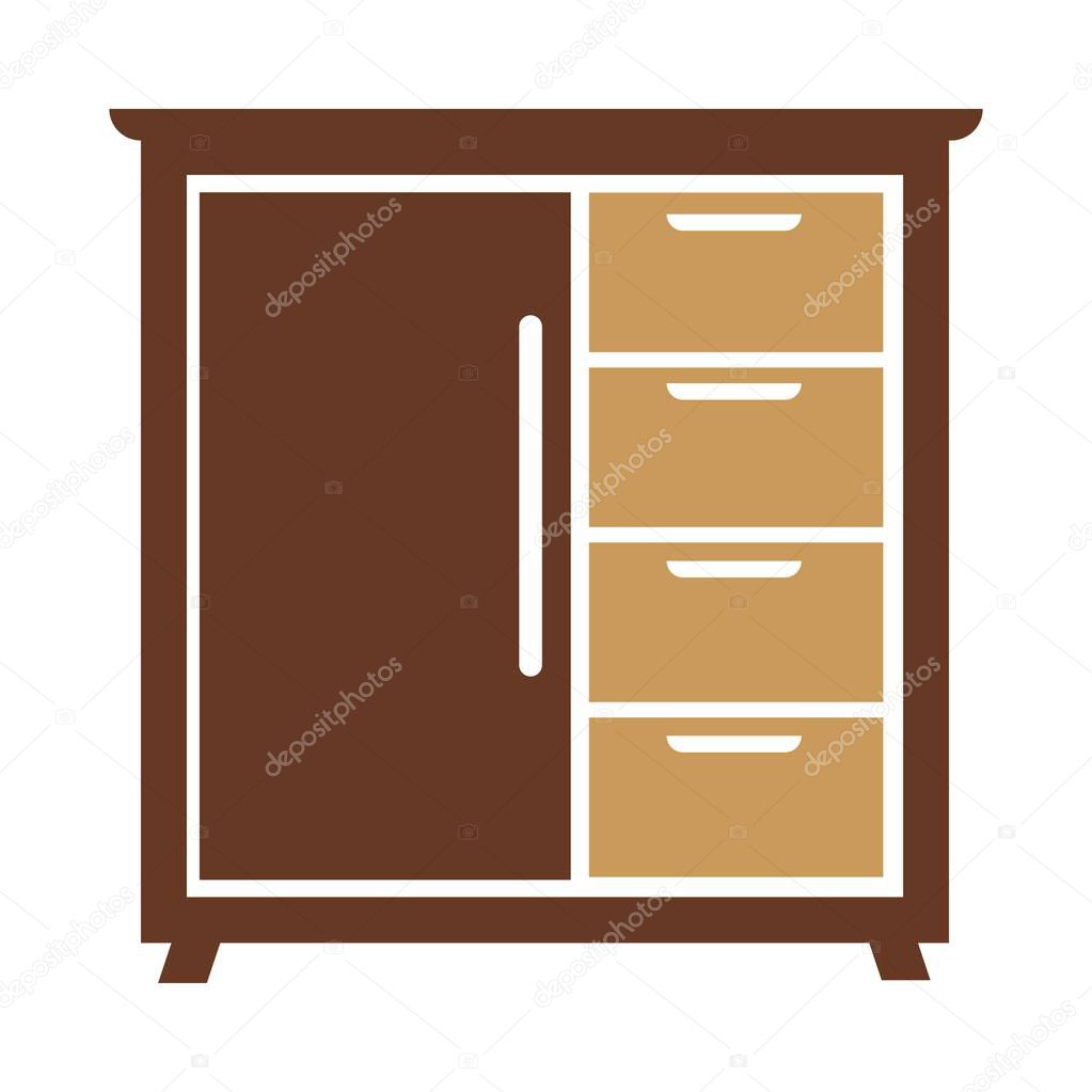 Chest of drawers icon vector illustration isolated on white background. Bedside commode logo design in flat style. Vintage furniture for bedroom or living room, wooden dresser for interior design