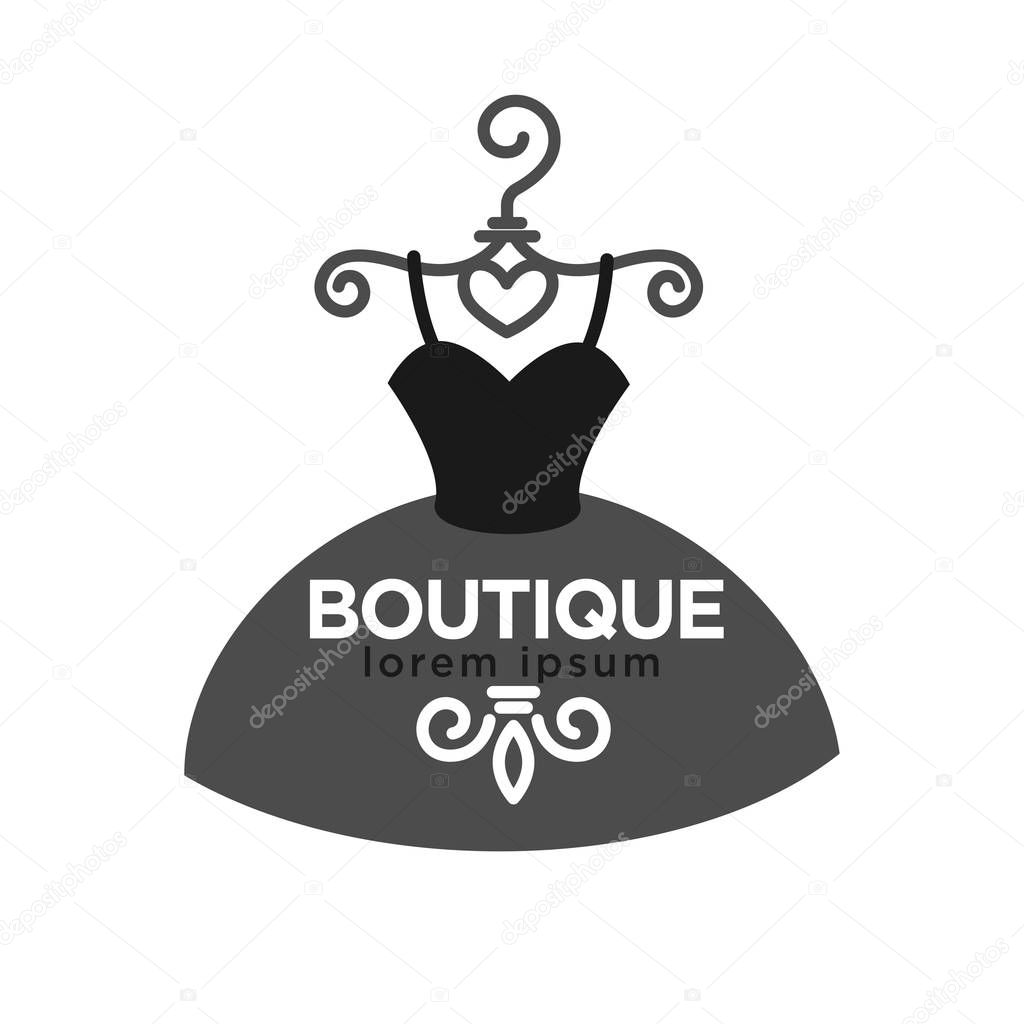 Fashion boutique creative emblem in form of dress
