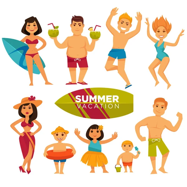 Люди в купальниках на летних каникулах красочная коллекция — стоковый вектор