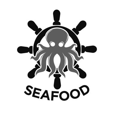 Dümen ve ahtapot ile deniz ürünleri logo