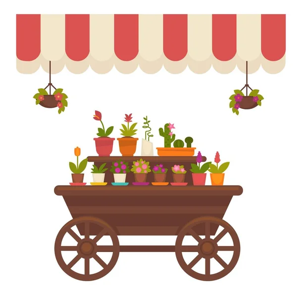 Vagão com flores na loja — Vetor de Stock