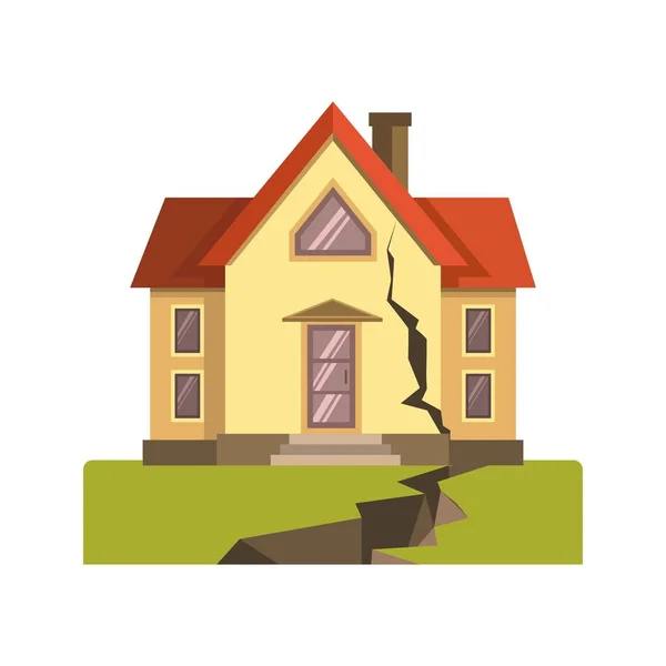 Треснувший дом и земля в землетрясении — стоковый вектор