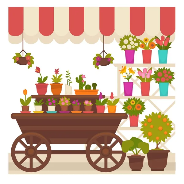 Pasiasty namiot handlu z kwiaty — Wektor stockowy