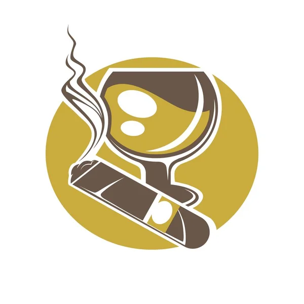 Doutník a sklo pro logo vína nebo whisky — Stockový vektor