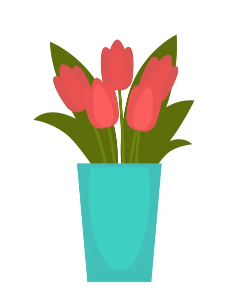 Fleurs rouges en vase bleu — Image vectorielle
