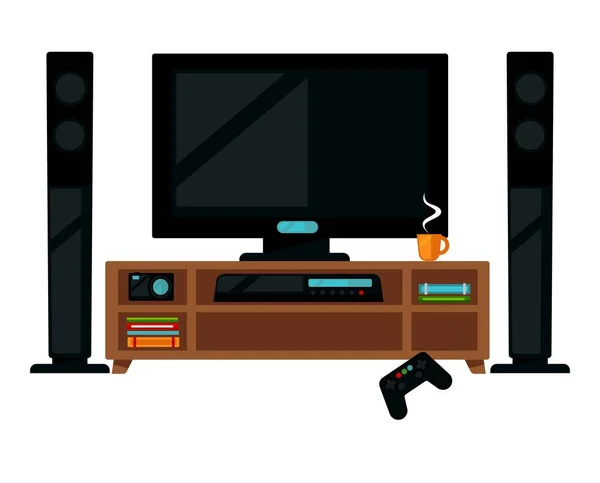 TV-vel, gamepad, és a kávé — Stock Vector