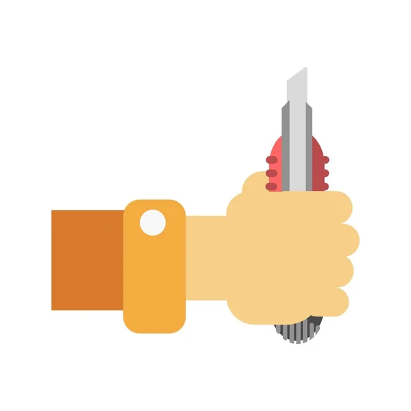 Mão com faca construtor — Vetor de Stock