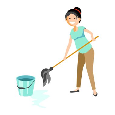 neşeli kadın silme kat