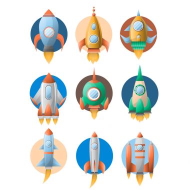 Rockets spaceship icons clipart