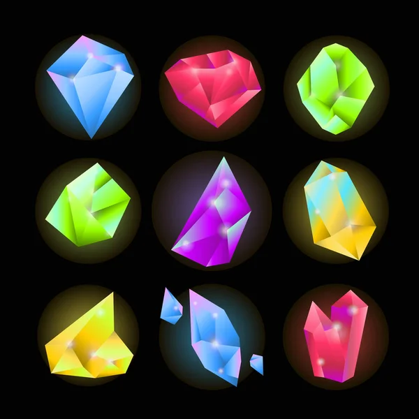 Cristales y gemas brillantes — Vector de stock