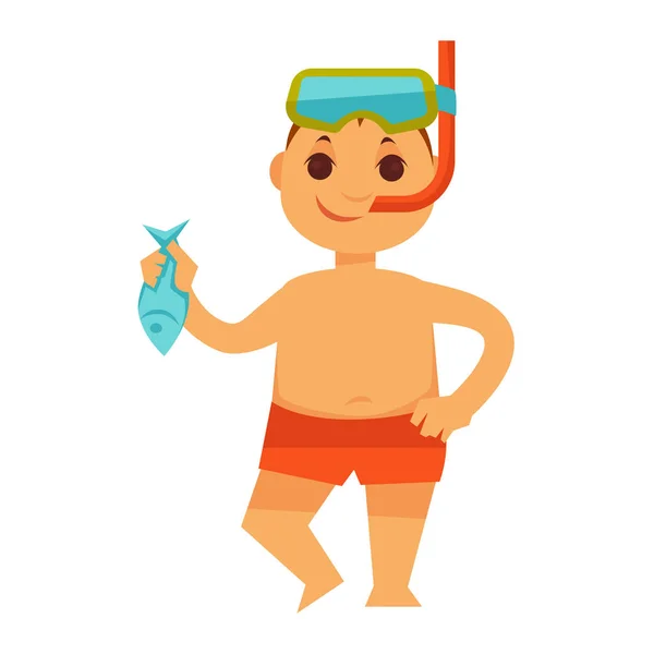 Bambino in costume da bagno e maschera da snorkeling — Vettoriale Stock