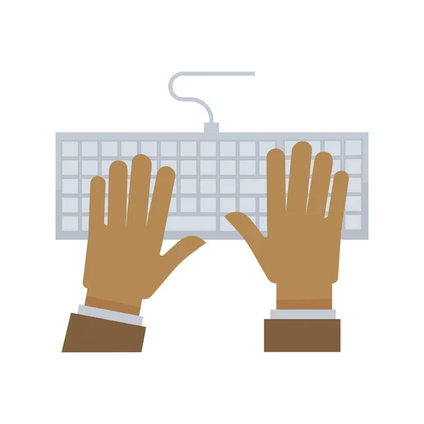 Мужские руки на белой клавиатуре — стоковый вектор