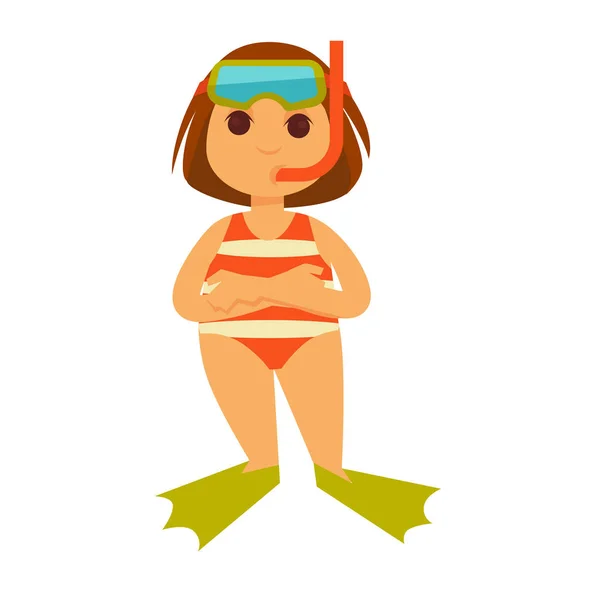 Niño en traje de baño y máscara de snorkel — Vector de stock