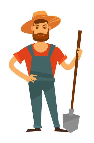 Çiftçi adam holding kürek — Stok Vektör