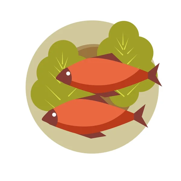 丸皿の魚のグリル — ストックベクタ
