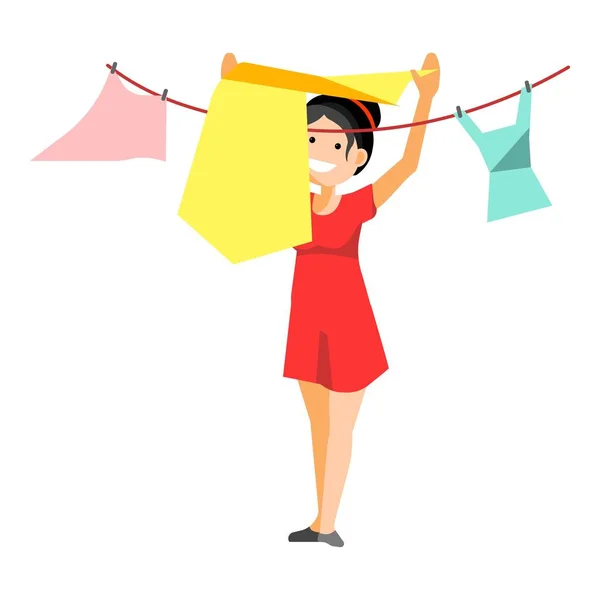 Cheerful woman drying clothes — Stock Vector