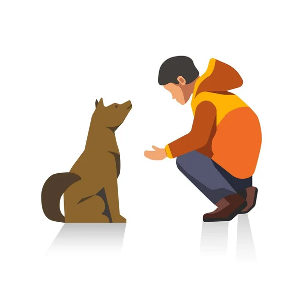 Hombre con chaqueta y perro — Vector de stock