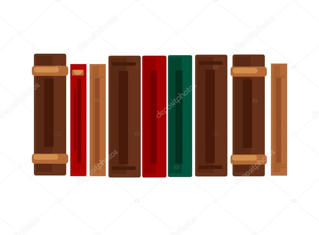 Row of books on white background