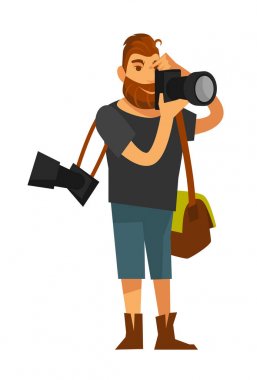 Adam fotoğraf kamera tarafından alır.