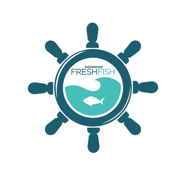 Emblème de salle d'exposition de poisson frais — Image vectorielle